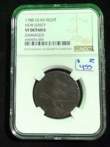 1788 HEAD RIGHT NEW JERSEY NGC VF DETAILS DAMAGED - Picture 1 of 4