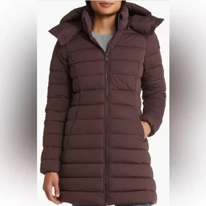 Neu mit Etikett neu SAVE THE DUCK Dorothy gefütterte Jacke Mantel mit Kapuze burgunderrot schwarz Small - Bild 1 von 10
