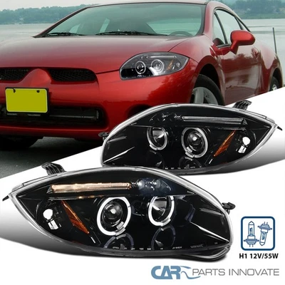 Fit 2006-2012 Mitsubishi Eclipse Pearl Black LED Halo Projector Headlights 06-11 Foto 1 de 4