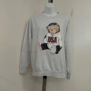 Felpa Vintage USA Sport Bear Adulto Taglia Large Grigio Delta Made in USA Carina... - Foto 1 di 13