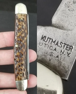 Navaja de bolsillo vintage Kutmaster Utica NY "V" EE. UU. rata almizcle jigged Foto 1 de 4