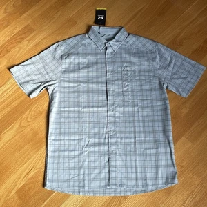 Under Armour Men’s Short Sleeve Button-Up Shirt L Gray Plaid UPF 30 - Picture 1 of 10