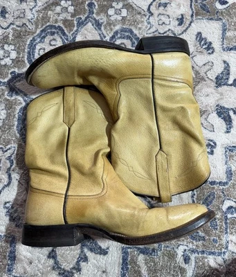 Винтажные ковбойские сапоги Rios of Mercedes мужские размер 11B желтовато-коричневые светлая кожа 3397E-2110 - Изображение 1 из 4