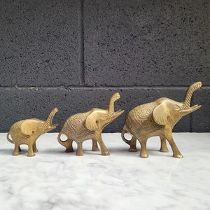 3 estatuillas de colección de la familia de elefantes de latón India África selva safari - Imagen 1 de 15
