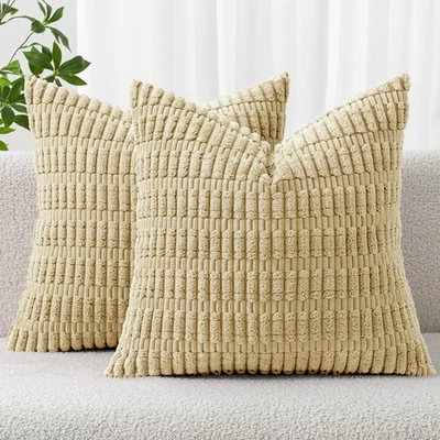 MIULEE 2-Pack 24x24 Corduroy Boho Striped Throw Pillow Covers Beige Farmhouse De - Image 1 of 4