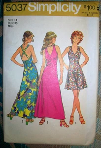 Simplicity 70s Vintage Sewing Pattern 5037 Long & Short Halter Dress Size 14 - Picture 1 of 2