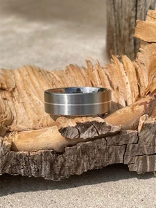 Pinstripe Silver and Titanium Ring, Mens or Ladies, 8mm Width, made to order - Picture 1 of 8