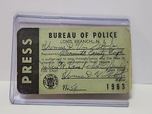 1963 Long Branch New Jersey Press Pass Police Chief & Editor Signed JRR13 - Picture 1 of 2