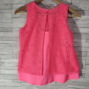 Girls YD Vest Top Pink Age 11-12 Layered Scoop Neck Lace Crochet - Picture 1 of 9