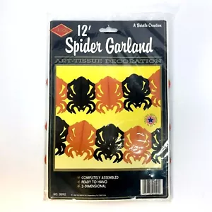 Guirnalda de araña Beistle tejido artístico decoraciones de Halloween 1989 negro naranja 12 pies - Imagen 1 de 9