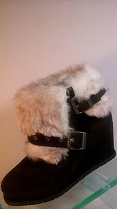 Cat By Caterpillar Boisterous Faux Fur Brown Leather Suede Wedge Boots W 's S.7 - Picture 1 of 10