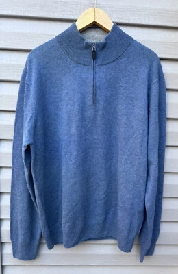Suéter de cachemir azul con cremallera 1/4 de Bloomingdale's THE MENS STORE talla 2XL PRECIO DE VENTA SUGERIDO POR EL FABRICANTE $228 Foto 1 de 4