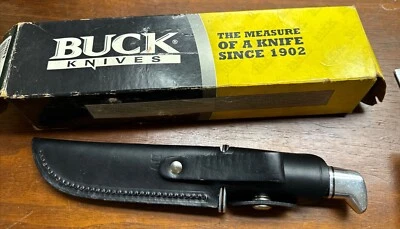 Cuchillo de hoja fija especial Buck Knives 119 con funda de cuero - mango negro Foto 1 de 4