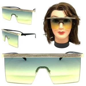LENTES DE SOL de gran tamaño retro moderno estilo escudo brillantes marco grande lente plana - Imagen 1 de 8