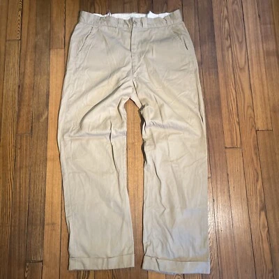 Vintage 1950s-60s Sanforized Army Twill Work Pants Khaki Chinos Measured 34x29 - Image 1 of 4