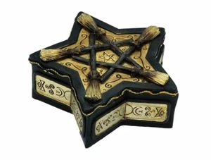 Pentagrama escoba caja de almacenamiento estuche baratija organizador de joyas - altar regalo bruja - Imagen 1 de 1