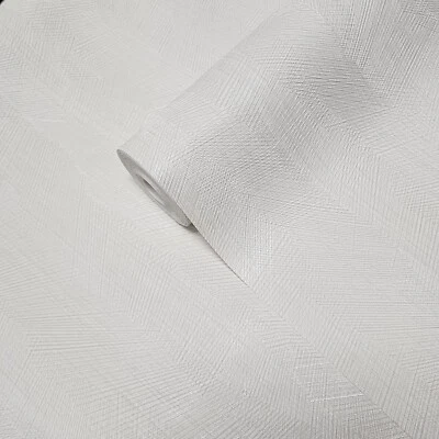White cream textured abstract herringbone Lines faux fabric textures wallpaper - Image 1 of 4