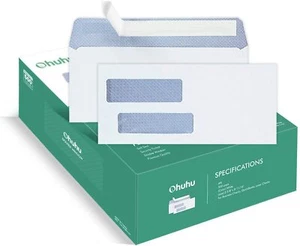 500 Count #8 Double Window Envelopes SELF SEAL Business Mailing 3 5/8" x8 11/16" - Picture 1 of 8