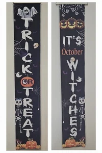 Set striscione porta Halloween 72"x13" dolcetto o scherzetto e streghe ottobre decorazione esterno - Foto 1 di 25