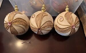 Biltmore Christmas Gem Jewel Gold Ivory Ball Ornament 5”  JUMBO LOT OF 3 -$50