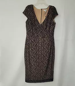 Kleid The Population Dress Damen XL Schwarz Nude Spitze Flügelärmel Midi Etui Neu - Bild 1 von 13