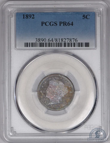 1892 Liberty Head V Nickel 5c PCGS PR64 - Beautifully Toned! SEE PICS! Cover