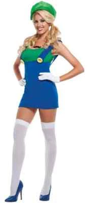 Patty the Plumber Super Mario Luigi Brothers Halloween Adult Costume 2 COLORS - Image 1 of 2