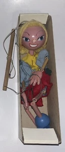 Vintage Marlborough Pelham Puppets Blond Girl w/ Red Skirt 9" Wood England - Picture 1 of 5