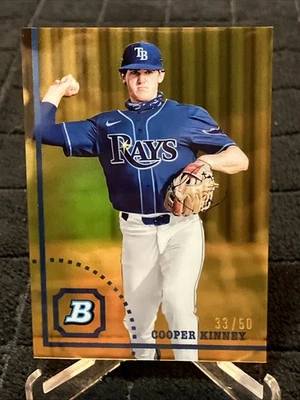 /50 Cooper Kinney 2022 Bowman Heritage #BHPC-80 TRUE GOLD REFRACTOR - Rays - Image 1 of 4