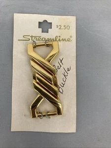 Fibbia per cintura Streamline ~ tono oro ~ lunga 2", larga 3/4" vintage - Foto 1 di 6