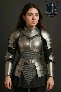 Medieval Lady Knight Half Body Armor Suit Larp, Steel Costume Halloween - Picture 1 of 4