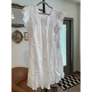 NUEVO J. Marie Mini Vestido Blanco Bordado Manga Volantes En Niveles - Pequeño E1 - Imagen 1 de 7