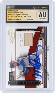 Ryne Sandberg Chicago Cubs Firmado 2003 Playoffs Pieza de Juego #POG-86 CGC 10 Cartas - Imagen 1 de 1