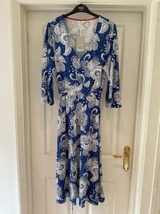 Boden Louisa Jersey Dress -J0208 - Riviera Blue Paisley Garden - Size 16R - BNWT - Picture 1 of 3