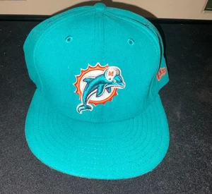 Miami Dolphins New Era 59Fifty Throwback Retro Logo Fitted Teal Hat Cap Adult - Picture 1 of 3