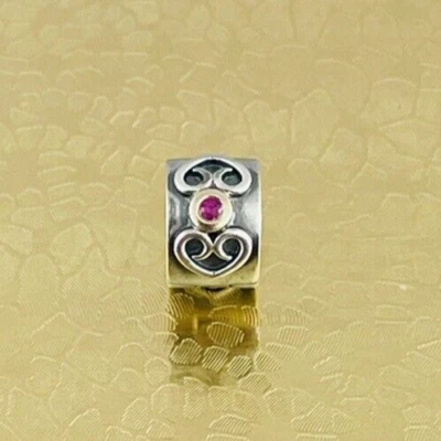 Authentic Pandora Double Heart Pink Sapphire Clip 14k Gold/Sterling 790382PSA - Image 1 of 3