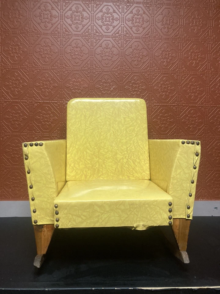 Vintage Child Rocking Chair 1960's Yellow  Vinyl Play Room Tv Bedroom Decor - Image 1 of 4
