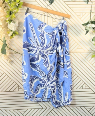 H&M Women's Linen Mix Summer Skirt Blue Pattern Back Zip Side Tie Vacation Sz 18 - Image 1 of 4