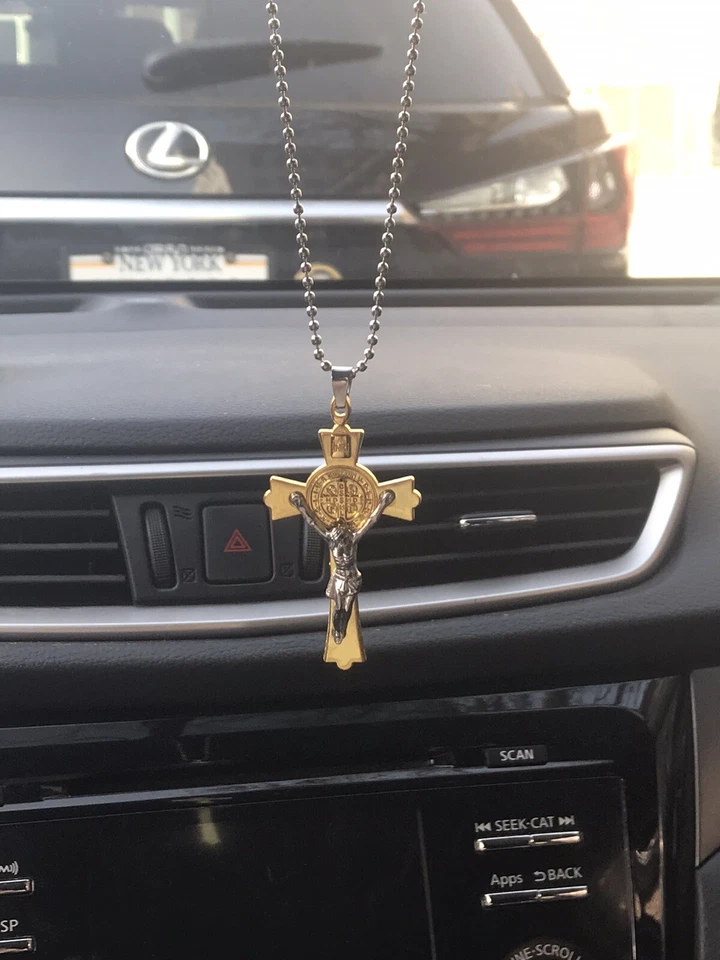 Colgante colgante colgante decoración espejo retrovisor coche cruz crucifijo Jesús (oro) Foto 1 de 4