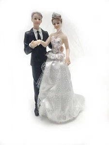 10" bride and groom statue with fabric dress and veil - Picture 1 of 5