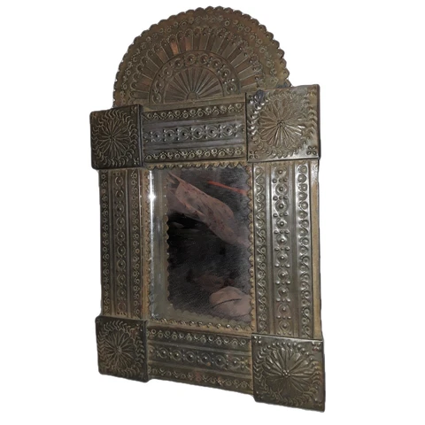 Vintage Decorative Metal Tin Frame Mirror Made in Mexico Design Primitive Small Cover