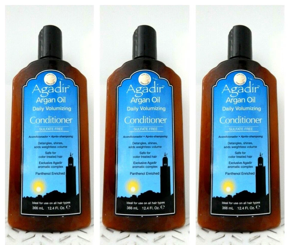 3 ACONDICIONADORES VOLUMINIZADORES DIARIOS DE ACEITE DE ARGÁN AGADIR sin sulfatos 12,4 oz cada uno (265) Foto 1 de 1