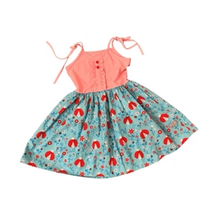 Eleanor Rose Judy Dress Pink Blue Ladybug Strawberry Daisy Floral Size 8-10 Girl - Picture 1 of 4