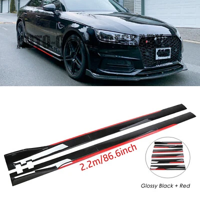 For AUDI A4-6 Q3-7 RS5 S5 2.2 m/86.6inches Side Skirt Extensions Gloss Black Red Foto 1 de 4