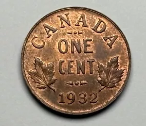Rare! Uncirculated 1932 Canada 1 Cent Penny - Luster Beautiful Detail! Low Mint! - Picture 1 of 2