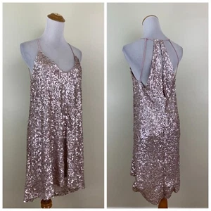 NSR Damenkleid hellrosa silberfarben Pailletten Träger hinten Größe Small lockere Passform - Bild 1 von 9
