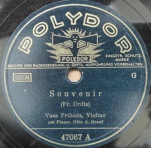 VASA PRIHODA Violin / DRDLA Souvenir TOSELLI Serenade 78RPM RARE 10'' SHELLAC - Picture 1 of 6