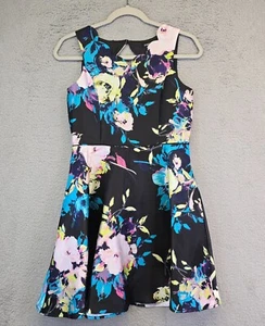 Zunie Floral Mikado Dress Girls Youth 14 Black Flowy Fit N Flare Easter - Picture 1 of 11