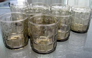 8 vasos MCM de colección vajilla de bar whisky marrón leonado patrón de cuadrados sangrados 3,25 " - Imagen 1 de 8