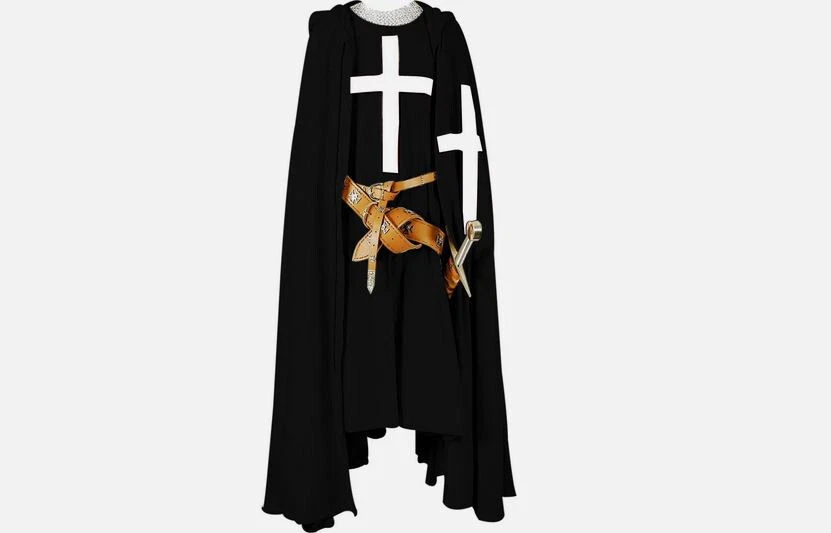 Caballero Templario Medieval Túnica Negra y Capa con Capucha Disfraz Renacimiento SCA Foto 1 de 4